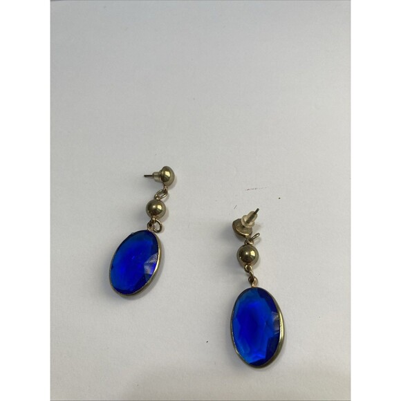 blue stone dangle earrings preowned vintage - Picture 3 of 3